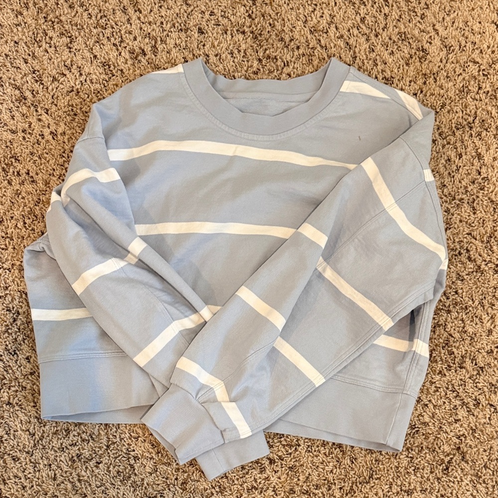 Lululemon Athletica Light Blue and White Striped Sweatshirt